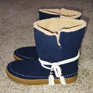 Women's 100% Leather Upper Navy/Khaki Anklt Boots Size US 7. NWOT.